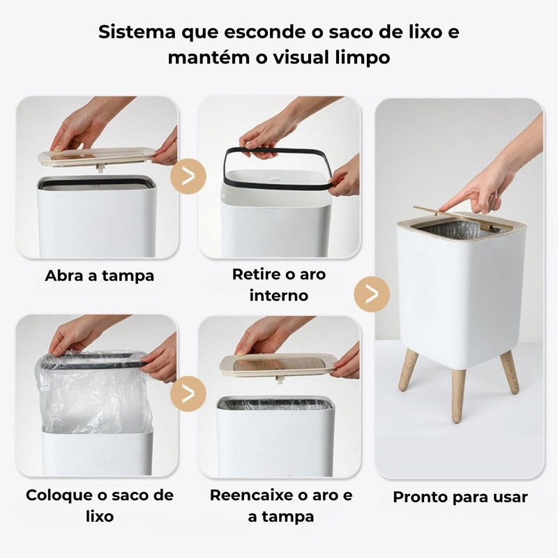 Lixeira Luxo 10 Litros Quadrada - Tampa Clique