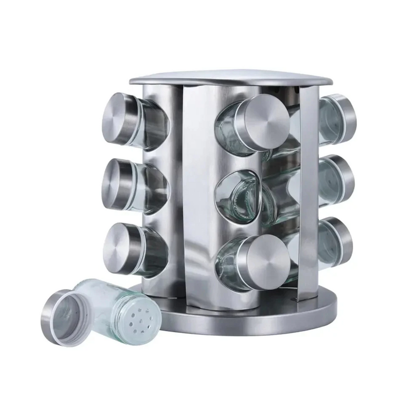 Porta Tempero Condimento Inox Vidro Giratório Cozinha Escolha