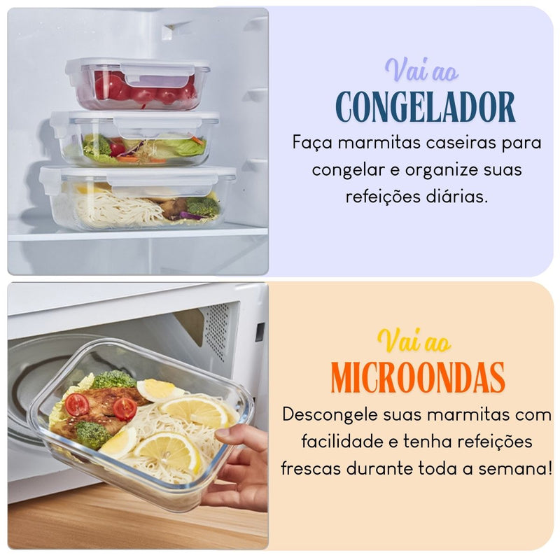 Marmita Hermética de Vidro Micro-ondas e Congelador