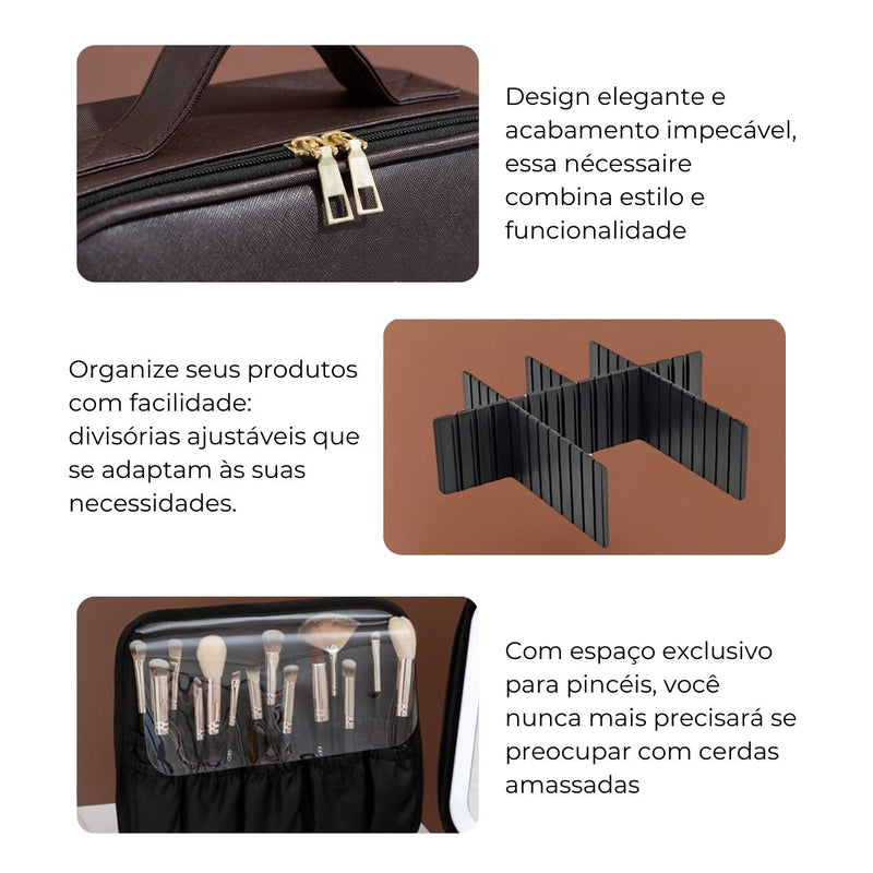 Maleta Maquiagem Profissional Necessaire Espelho Led Viagem