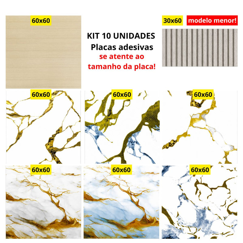 Kit 10 Placas Adesivas 3D Autocolante Mármore