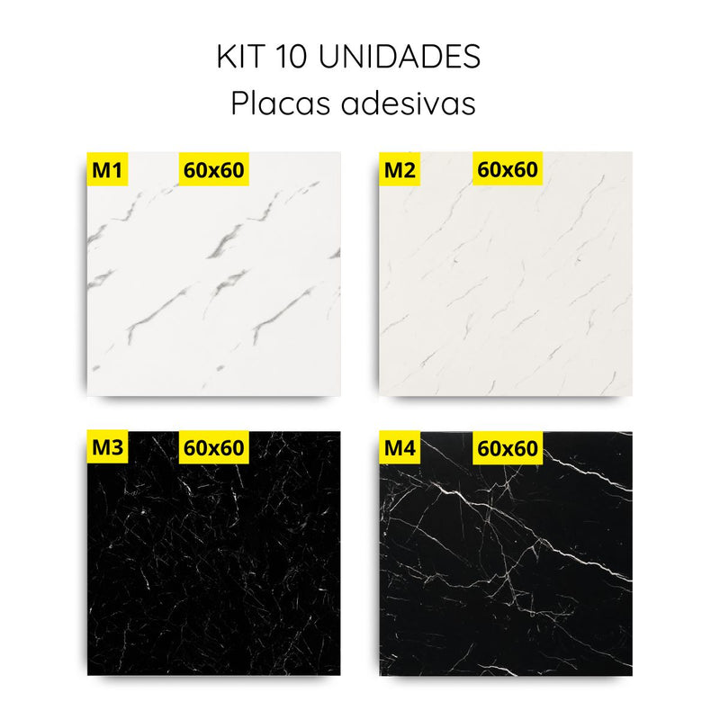 Placas Adesivas 3D Marmorizadas 60x60 Preta ou Branca